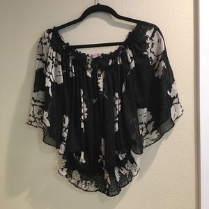 Ultra Pink brand, black/cream floral sheer blouse.